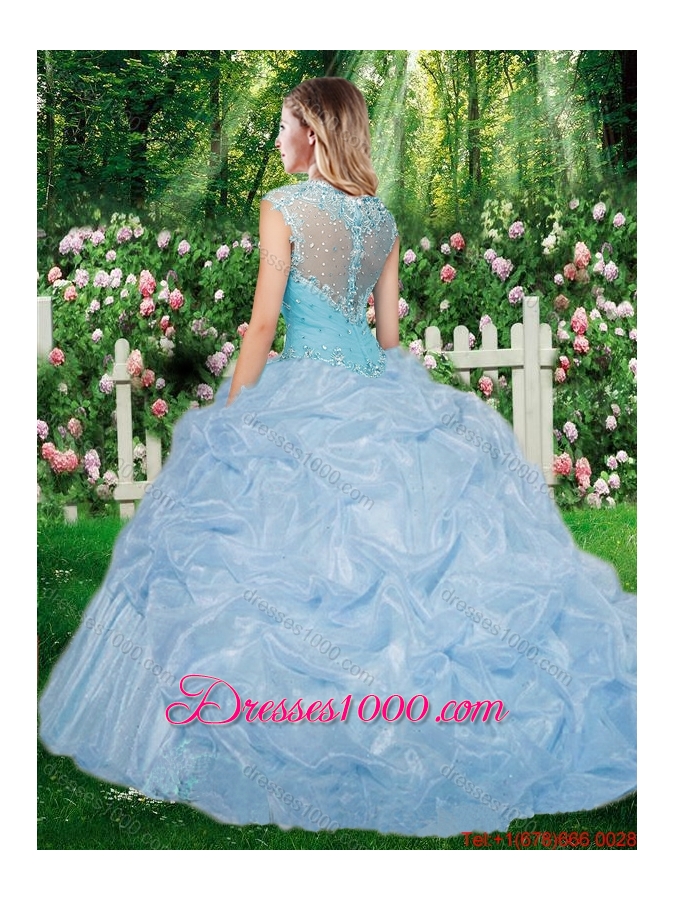 2016 Gorgeous Straps Brush Train Quinceanera Gowns with Beading
