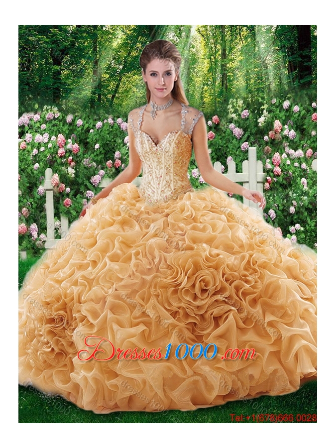 2016 Luxurious Ball Gown Straps Court Train 2016 Quinceanera Dresses with Beading
