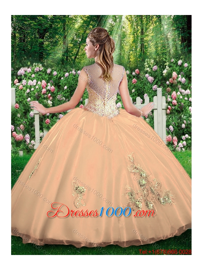 2016 New Style Straps Champange Quinceanera Dresses with Beading and Appliques