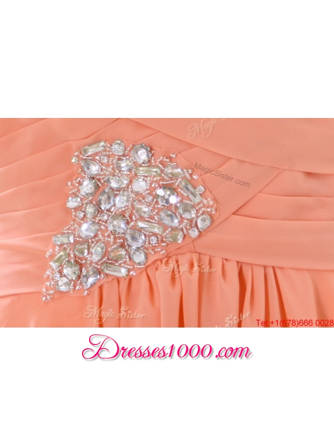 2016 Spring Empire Asymmetrical Prom Dresses with Beading