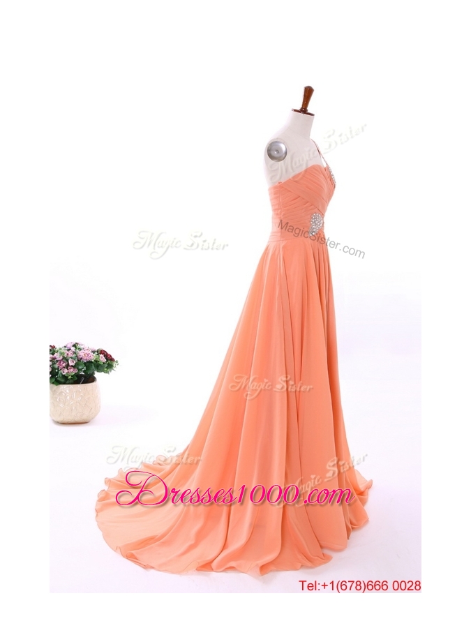 2016 Spring Empire Asymmetrical Prom Dresses with Beading