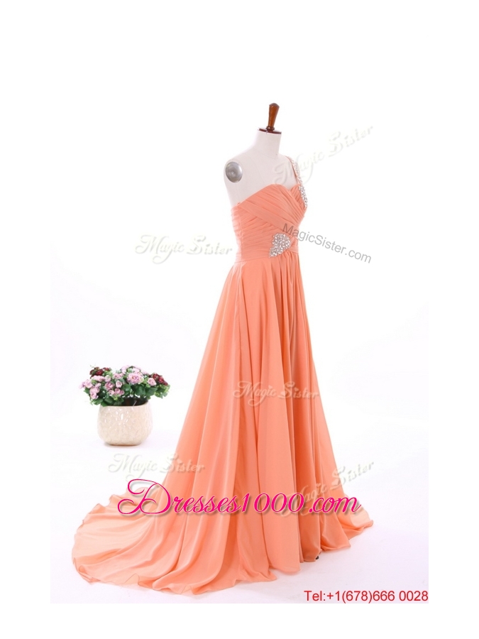 2016 Spring Empire Asymmetrical Prom Dresses with Beading