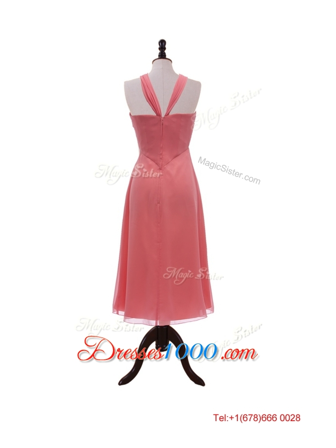 Affordable Halter Top Coral Red Short Prom Dresses with Ruching