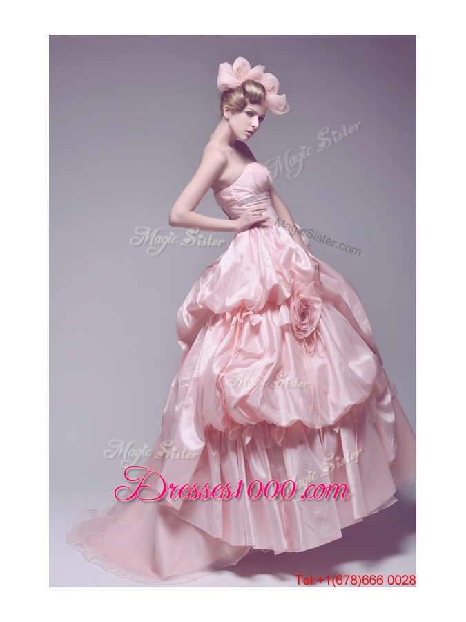 Beautiful Perfect Hand Made Flowers Wedding Dresses with Brush Train