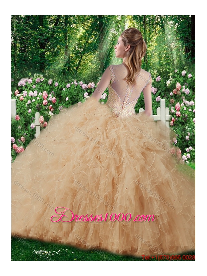 Beautiful Straps Beading 2016 Quinceanera Gowns in Champange