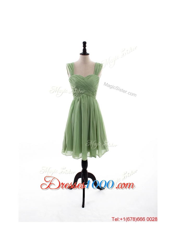 Custom Made Empire Straps Knee Length Prom Dresses with Ruching