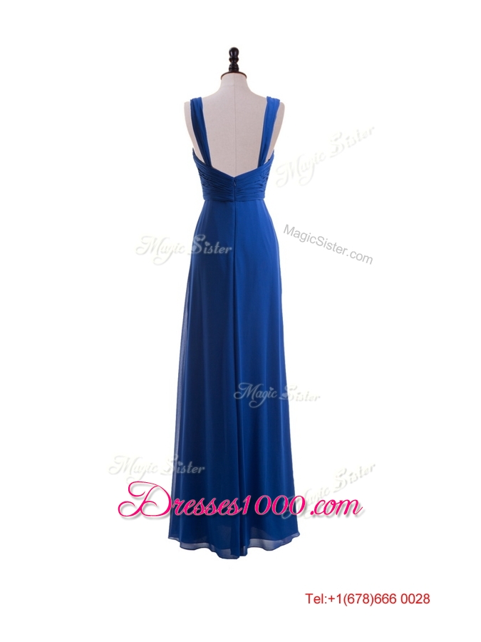 Custom Made Empire Straps Prom Dresses with Ruching in Blue for 2016