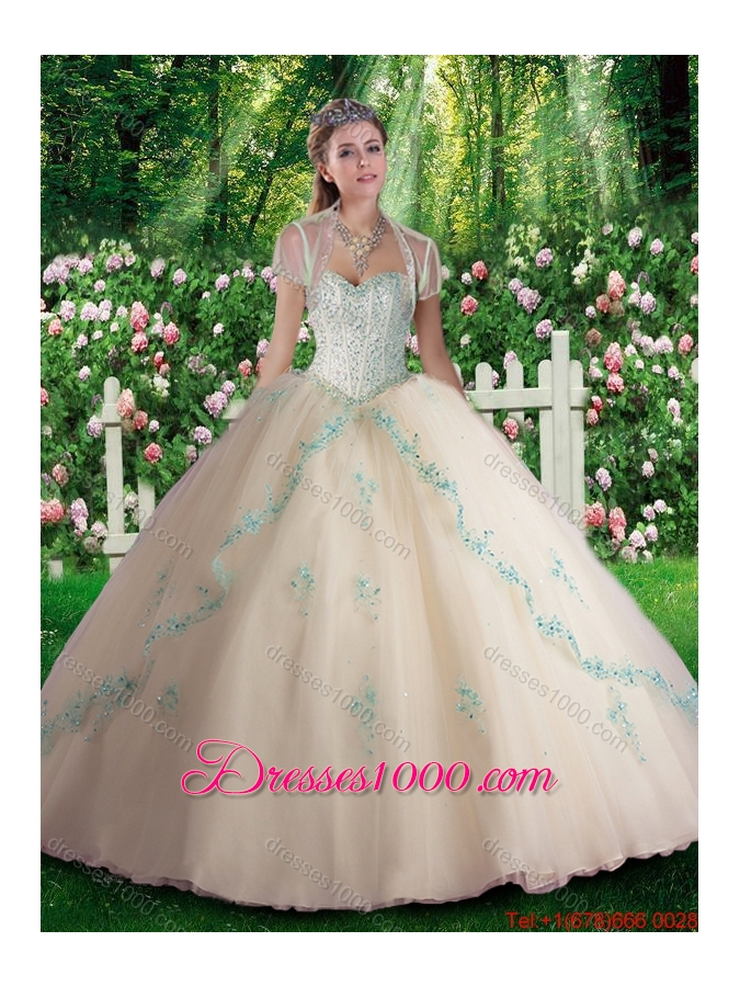 Elegant Champagne Quinceanera Dresses with Beading and Appliques