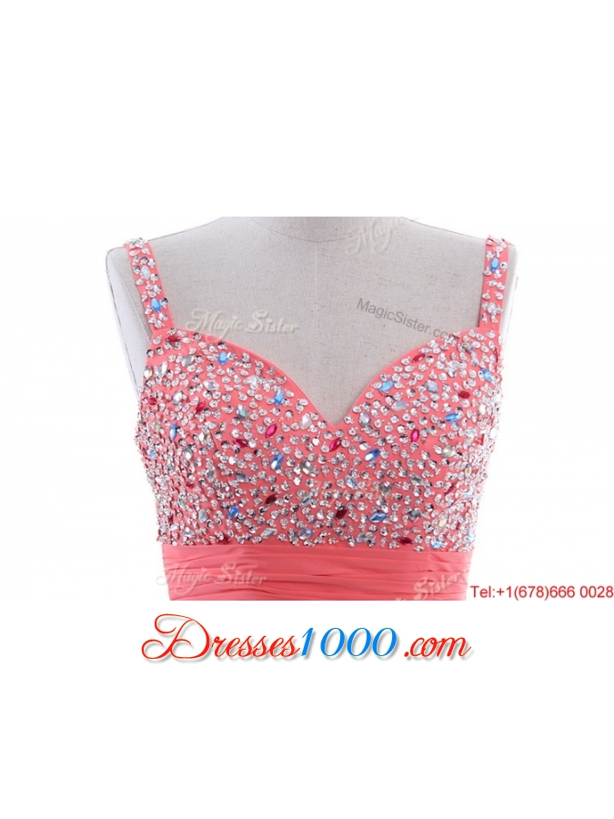 Elegant Empire Straps Beaded Custom Made 2016 Prom Dresses with Beading