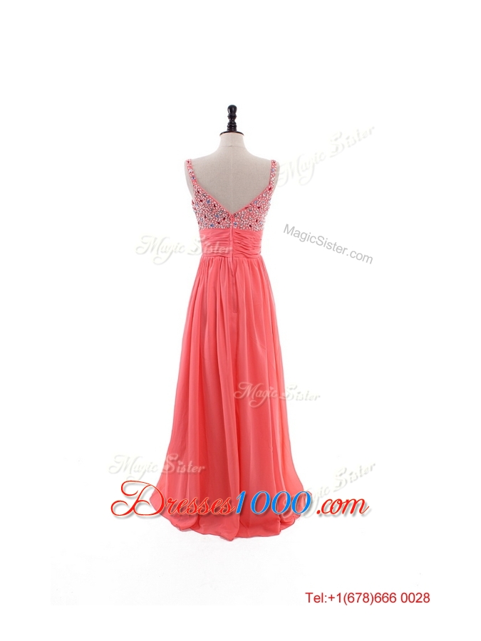 Elegant Empire Straps Beaded Custom Made 2016 Prom Dresses with Beading