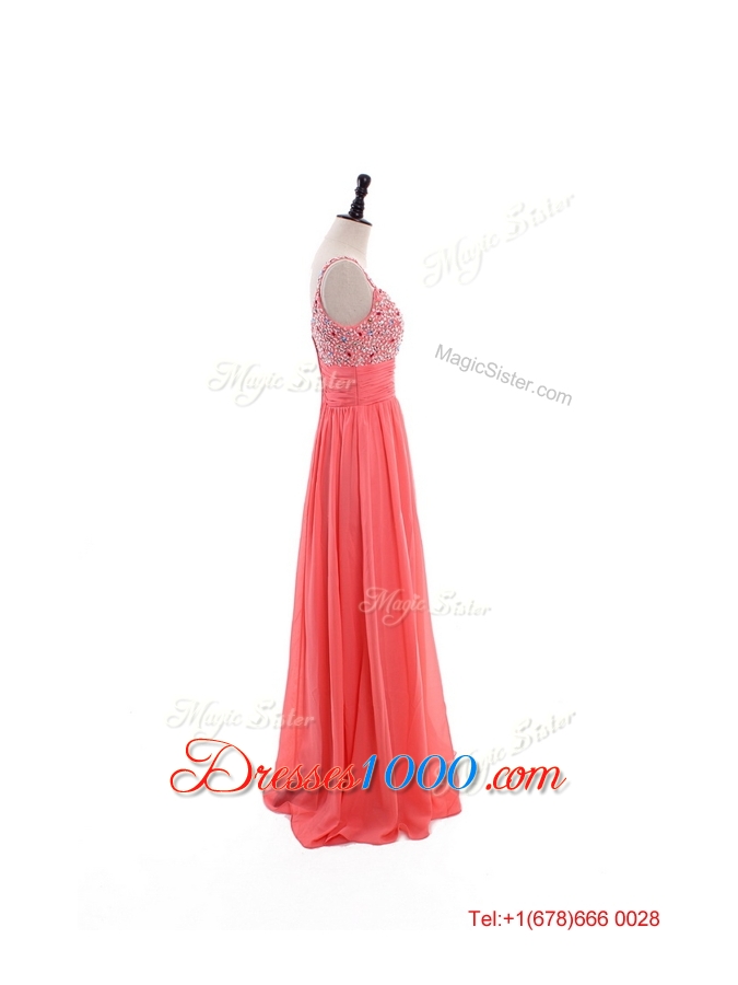 Elegant Empire Straps Beaded Custom Made 2016 Prom Dresses with Beading