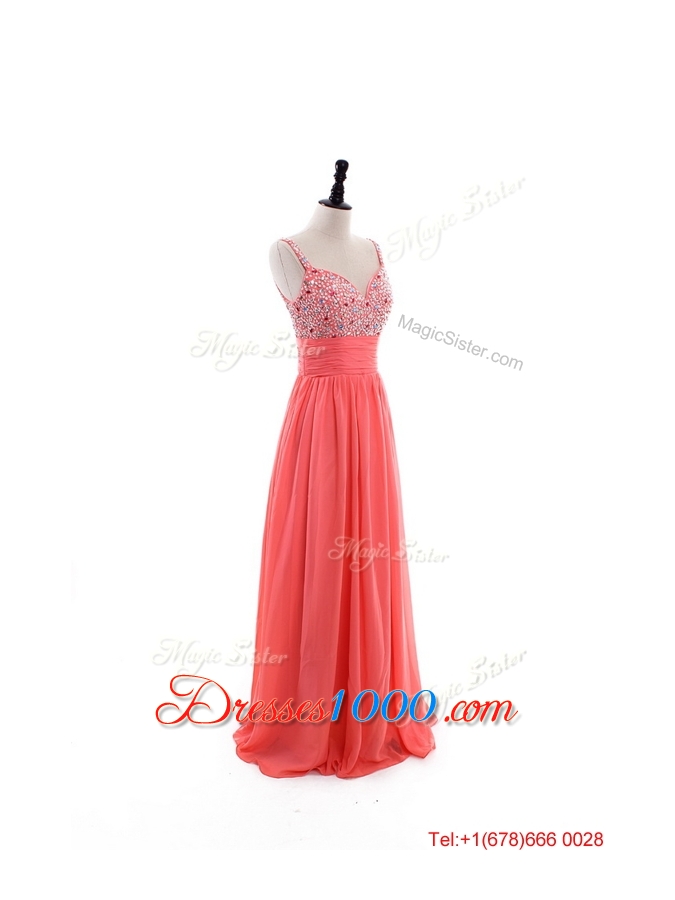 Elegant Empire Straps Beaded Custom Made 2016 Prom Dresses with Beading