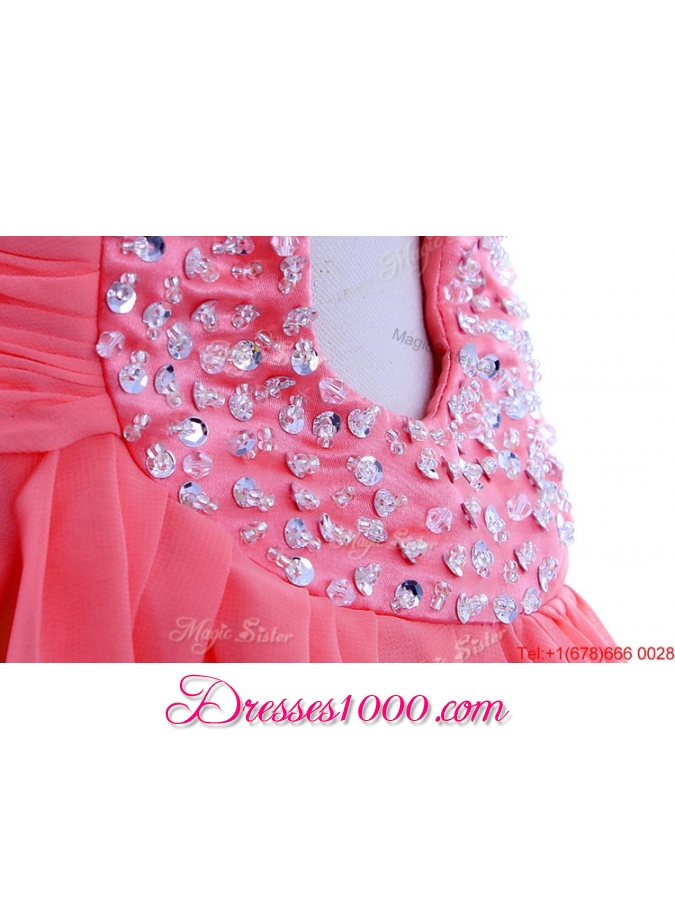 Gorgeous Column One Shoulder Watermelon Prom Dresses with Ruching