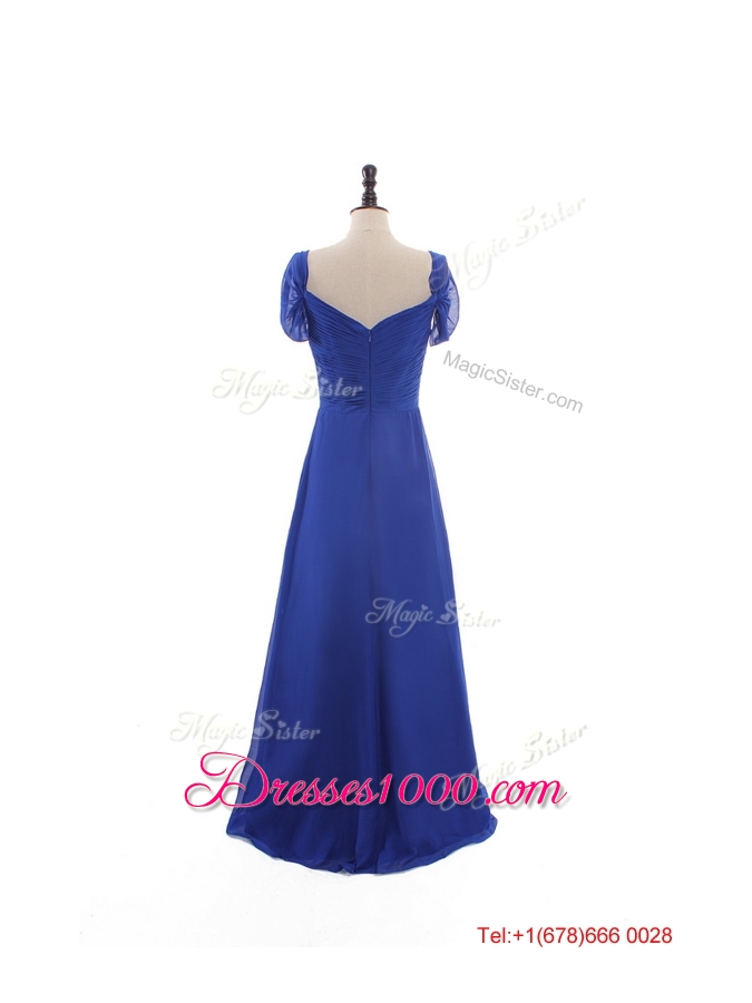 Gorgeous Empire Sweetheart Cap Sleeves Prom Dresses with Ruching