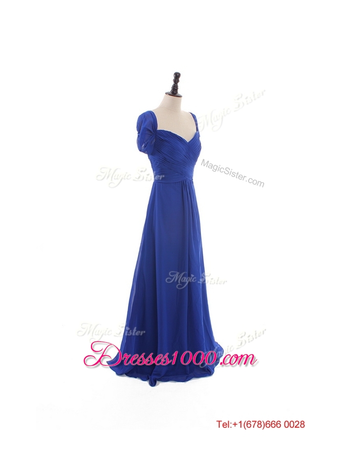 Gorgeous Empire Sweetheart Cap Sleeves Prom Dresses with Ruching