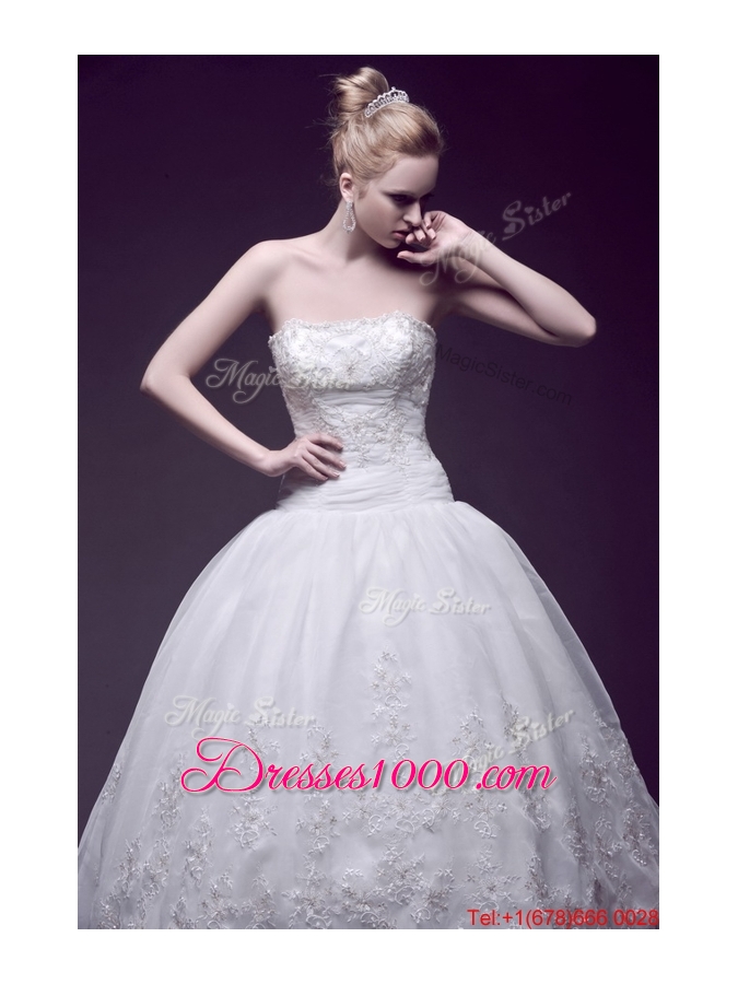 Great Custom Made Ball Gown Strapless Wedding Dresses with Appliques