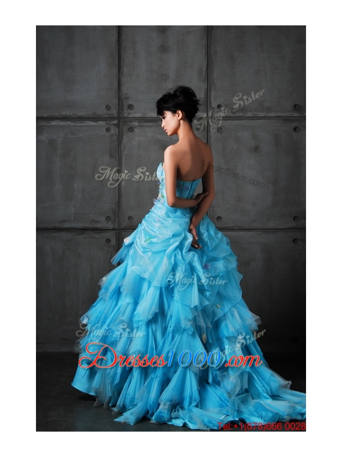 Great Perfect Ball Gown Appliques and Ruffles Wedding Gowns in Aqua Blue