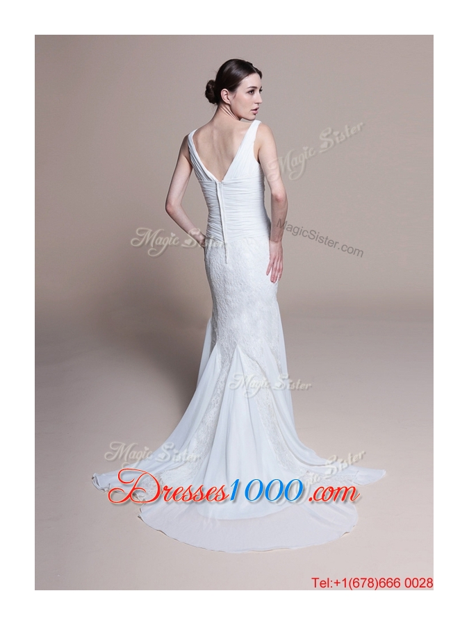 Great Perfect Mermaid Lace Brush Train Wedding Dresses for Garden