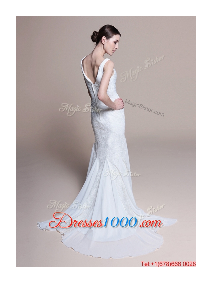 Great Perfect Mermaid Lace Brush Train Wedding Dresses for Garden