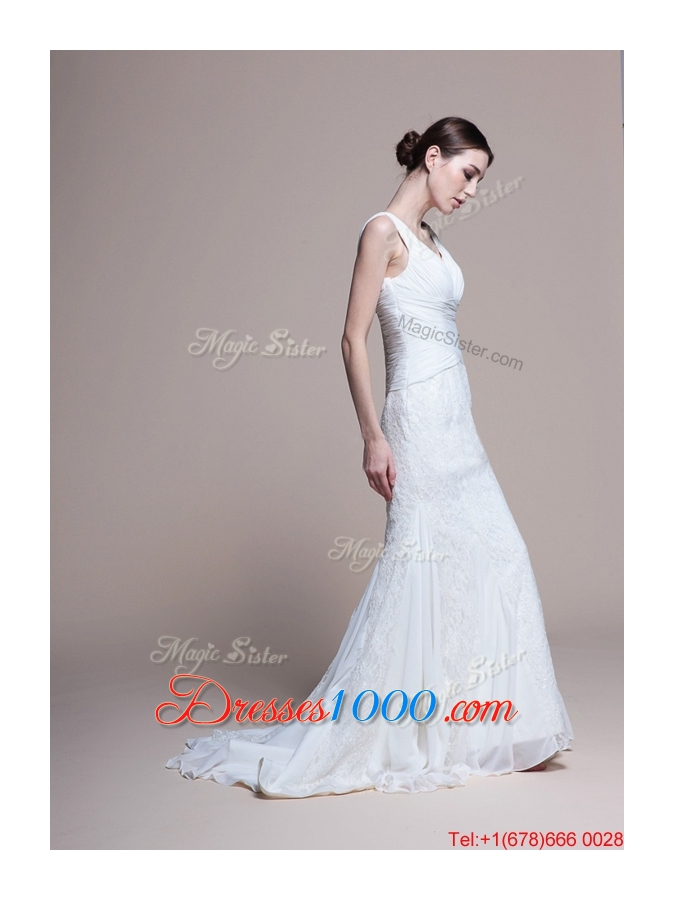 Great Perfect Mermaid Lace Brush Train Wedding Dresses for Garden