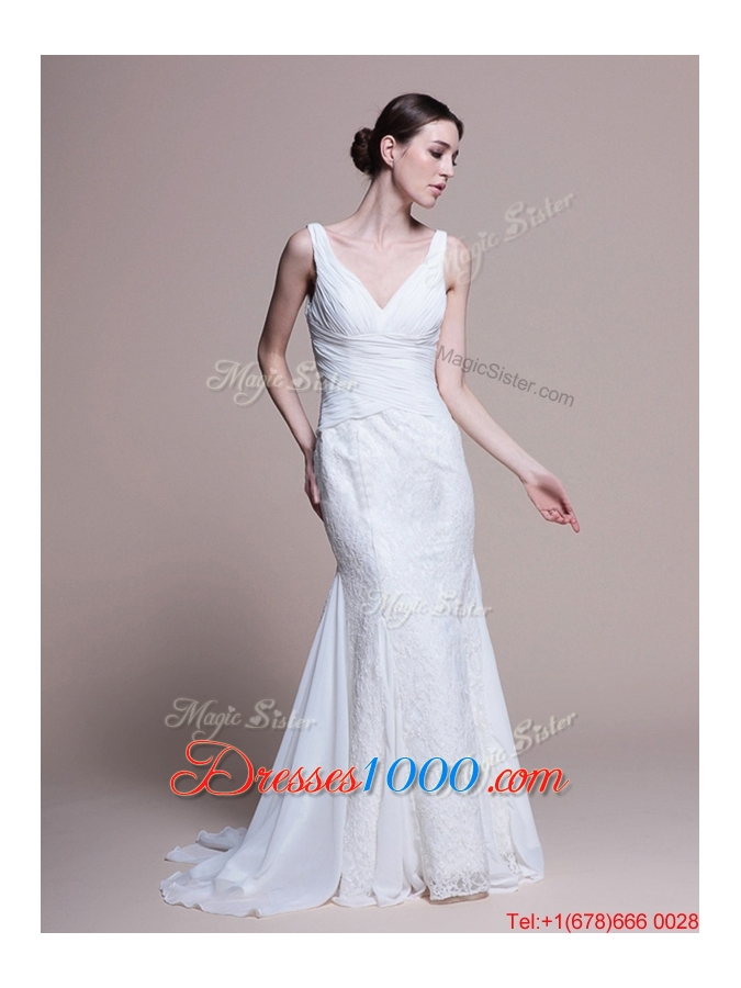 Great Perfect Mermaid Lace Brush Train Wedding Dresses for Garden