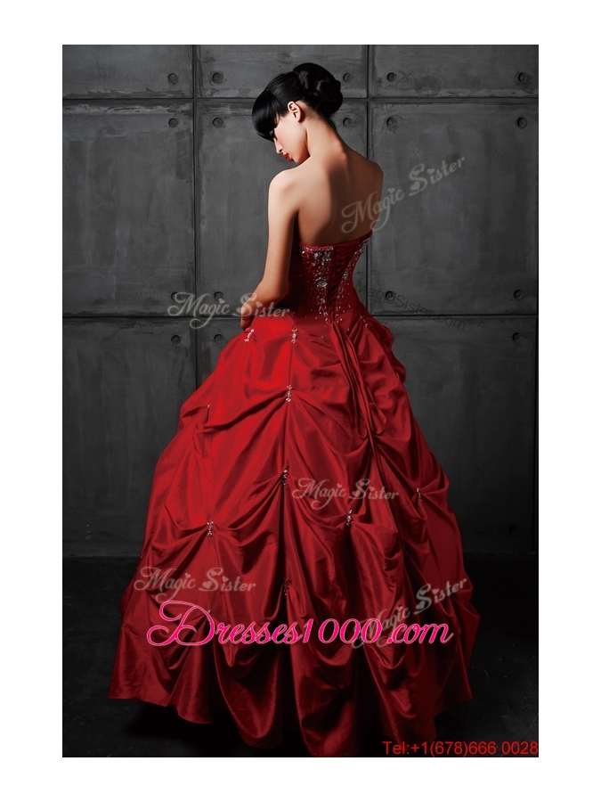 Great Pretty Princess Taffeta Red Wedding Dresses with Beading and Pick Ups