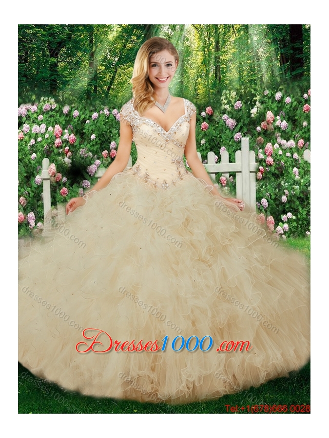 Luxurious Ball Gown Beading Quinceanera Dresses with Cap Sleeves