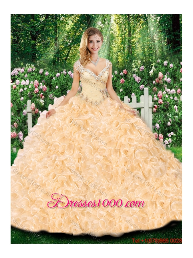 Luxurious Ball Gown Cap Sleeves Quinceanera Dresses with Beading and Ruffles for Fall