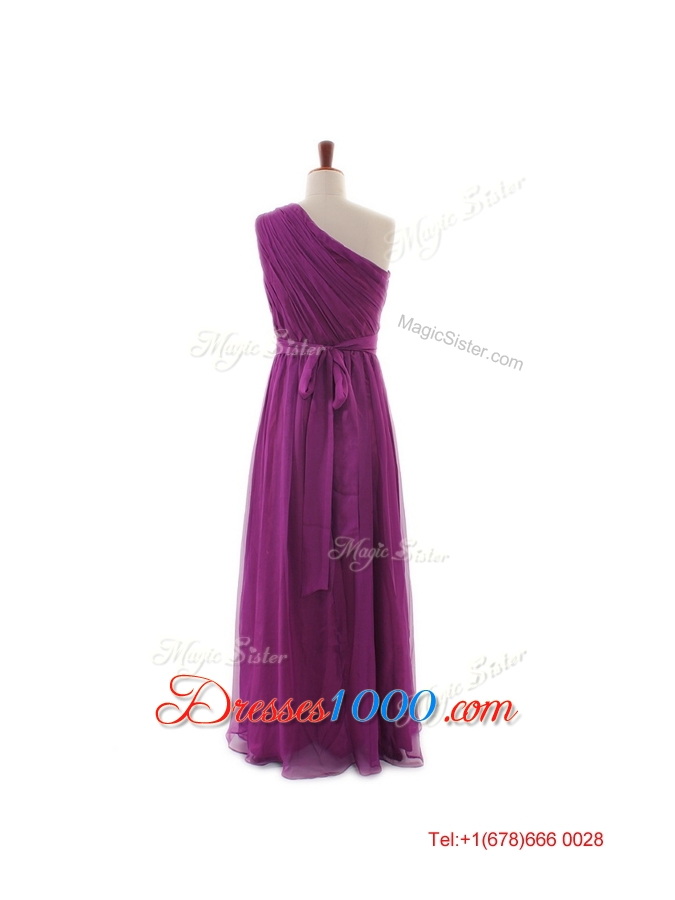 Luxurious One Shoulder Pleats and Belt Long Prom Dresses for 2016