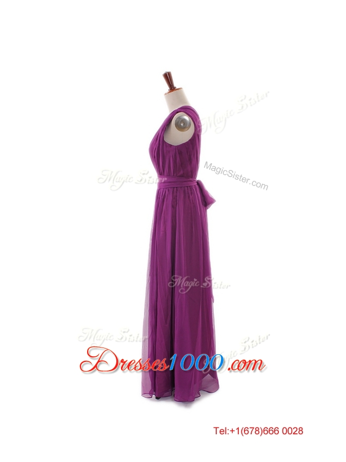 Luxurious One Shoulder Pleats and Belt Long Prom Dresses for 2016