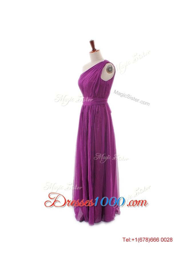 Luxurious One Shoulder Pleats and Belt Long Prom Dresses for 2016