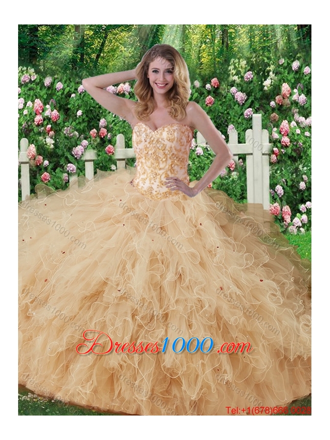 Luxurious Sweetheart Beading Quinceanera Dresses in Champagne