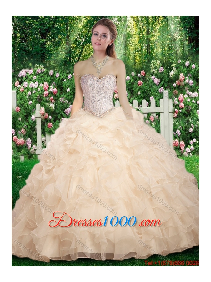 New Arrivals Sweetheart Champange Sweet 16 Dresses with Beading