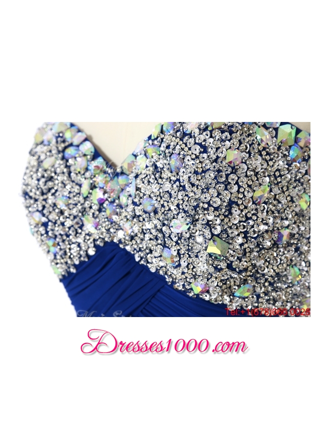 Perfect 2016 Beading Sweep Train Prom Dresses in Royal Blue