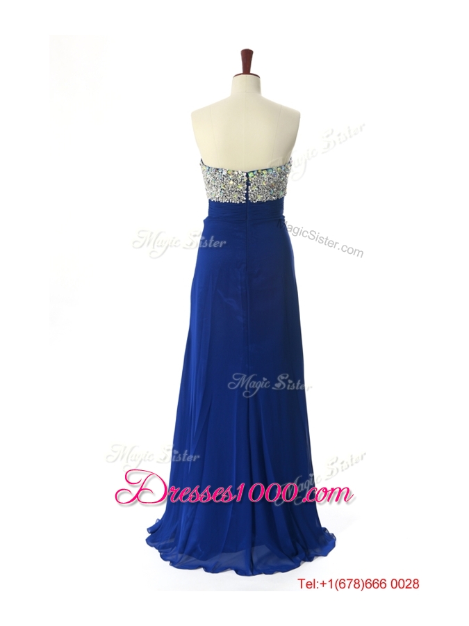 Perfect 2016 Beading Sweep Train Prom Dresses in Royal Blue