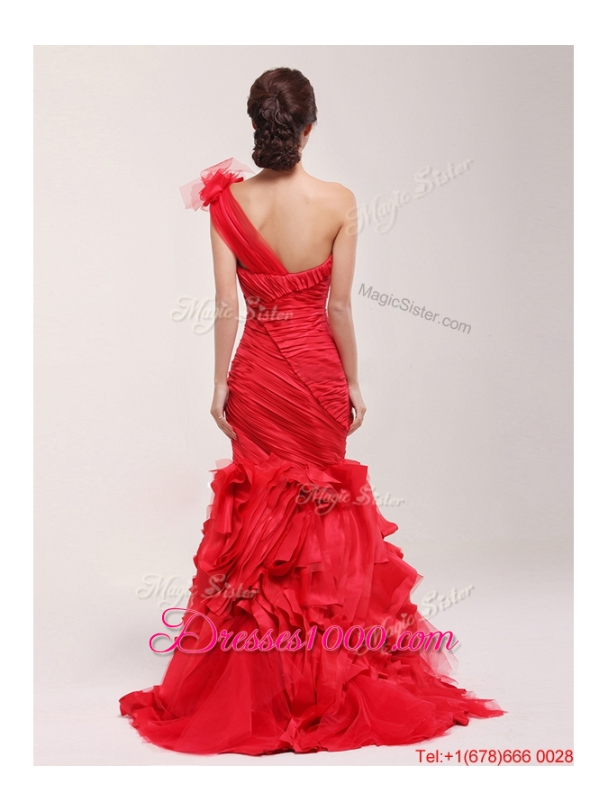 Pretty Classical 2016 Ruching and Ruffles Brush Train Wedding Dress in Red