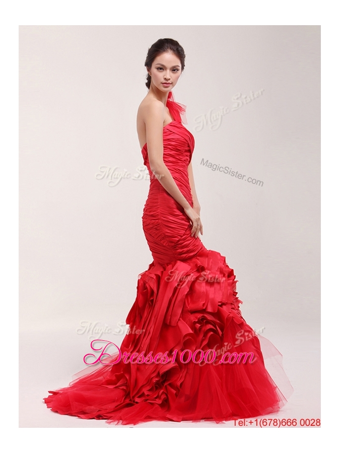 Pretty Classical 2016 Ruching and Ruffles Brush Train Wedding Dress in Red