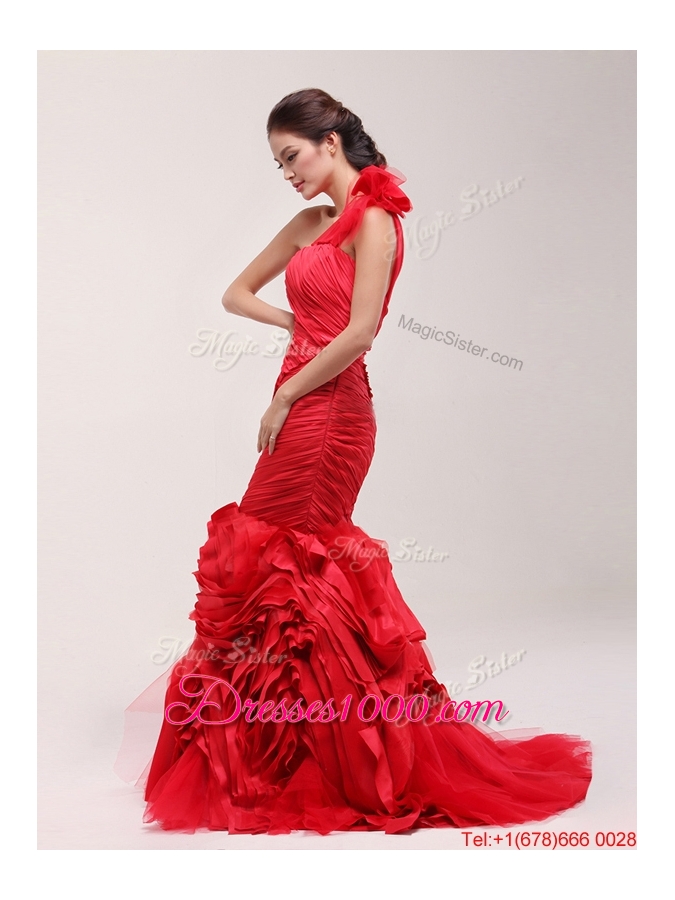 Pretty Classical 2016 Ruching and Ruffles Brush Train Wedding Dress in Red