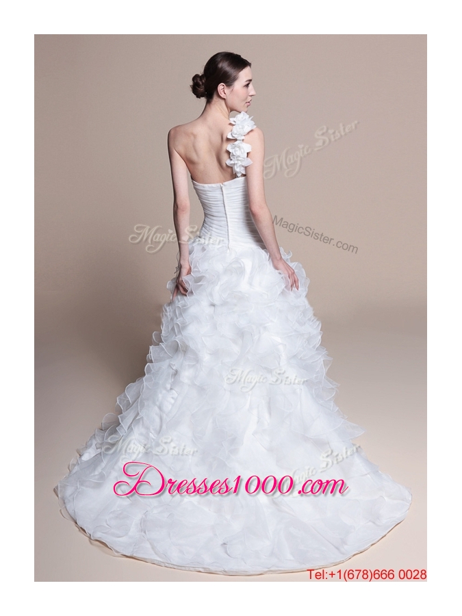 Pretty Classical A Line One Shoulder Wedding Dresses with Ruffles