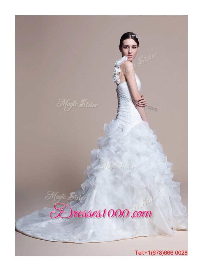 Pretty Classical A Line One Shoulder Wedding Dresses with Ruffles