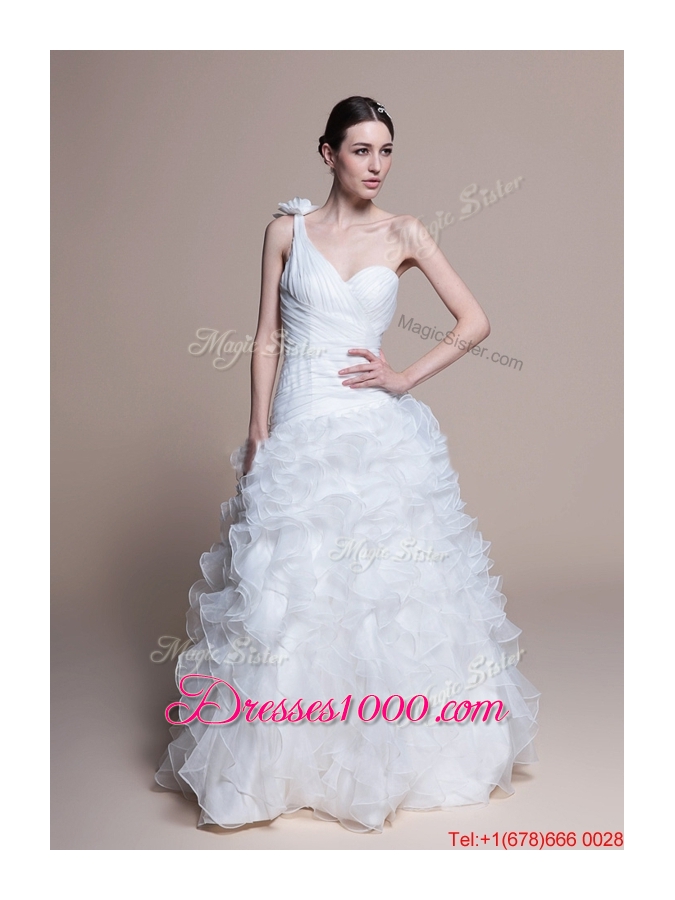 Pretty Classical A Line One Shoulder Wedding Dresses with Ruffles