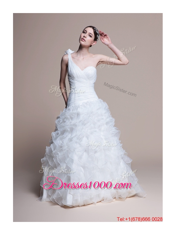 Pretty Classical A Line One Shoulder Wedding Dresses with Ruffles
