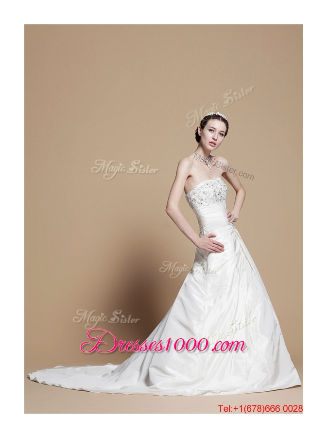 Pretty Classical A Line Strapless Wedding Gowns with Beading and Appliques