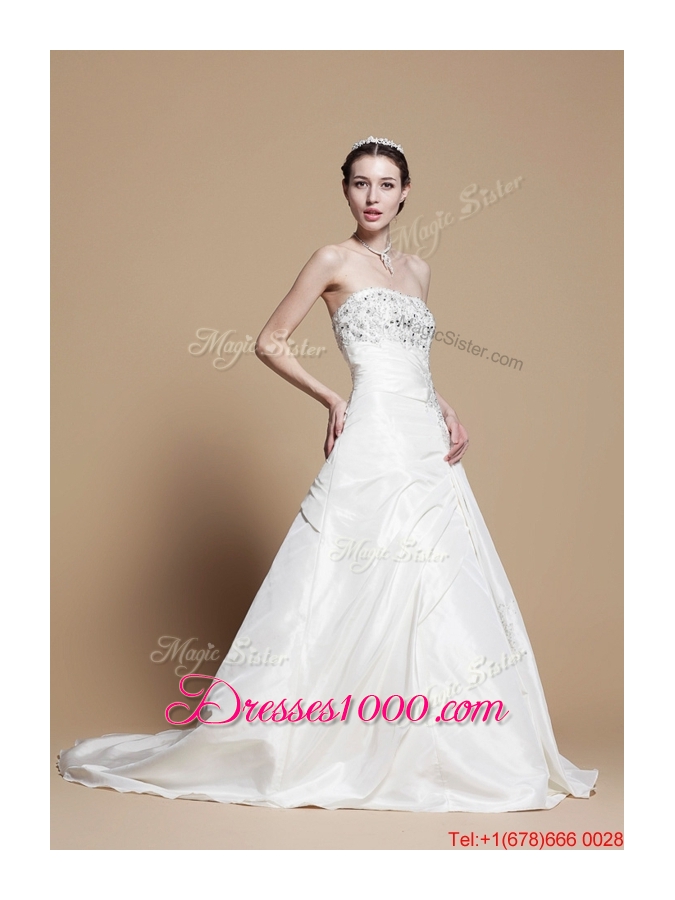 Pretty Classical A Line Strapless Wedding Gowns with Beading and Appliques