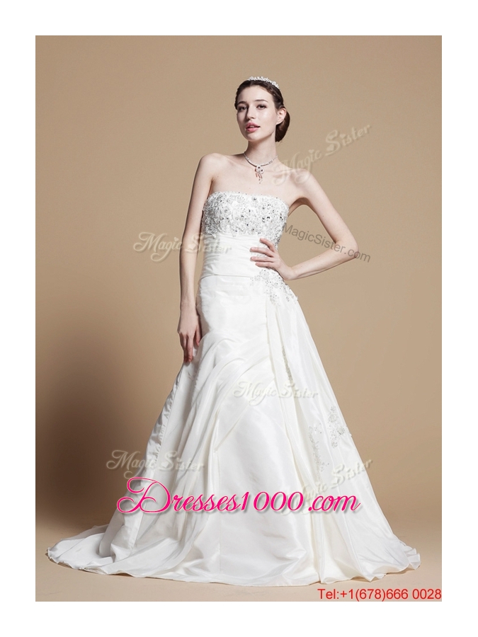 Pretty Classical A Line Strapless Wedding Gowns with Beading and Appliques