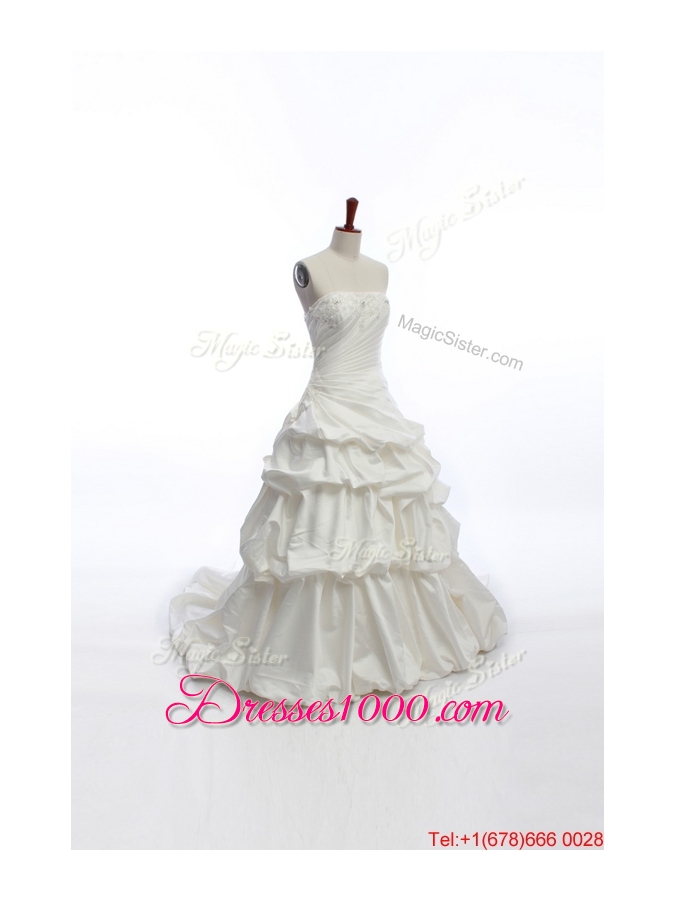 Pretty Elegant A Line Strapless Wedding Dresses with Pick Ups for 2016