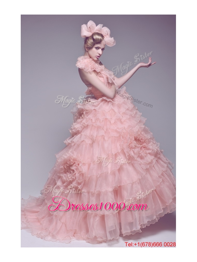 Pretty Exclusive Beading and Ruffles Wedding Dresses with Brush Train