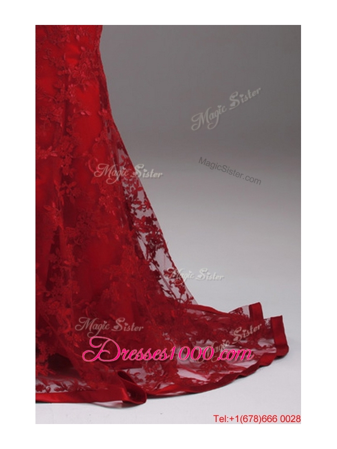 Pretty Exquisite Cap Sleeves Mermaid Wine Red Wedding Dresses with Brush Train