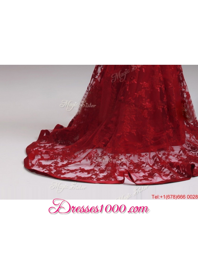 Pretty Exquisite Cap Sleeves Mermaid Wine Red Wedding Dresses with Brush Train