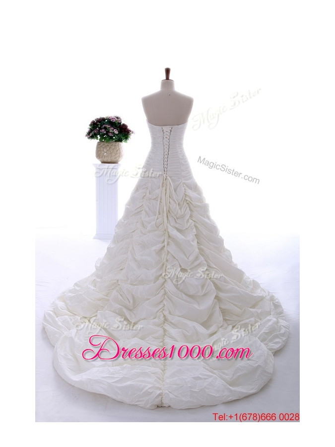 Pretty Perfect 2016 Brush Train Wedding Dress with Ruching and Pick Ups